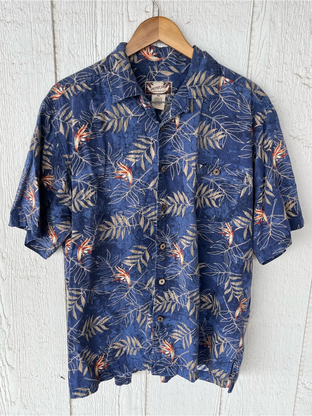 Calypso Joe Blue Tropical Print Short-Sleeve Shirt XXL